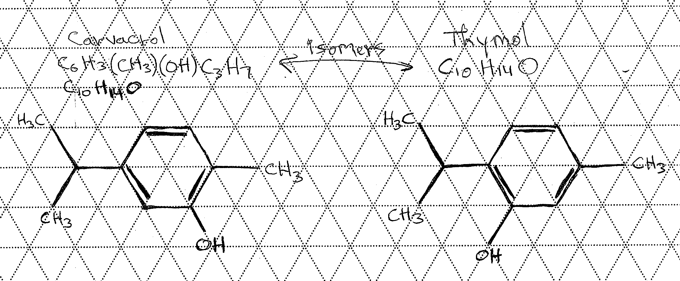 organic molecule drawing on triangular grid graph paper